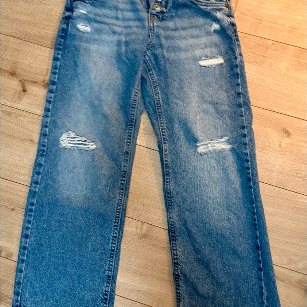 Zara Girls Relaxed Distressed Wide-Leg Blue Jeans Size 11-12